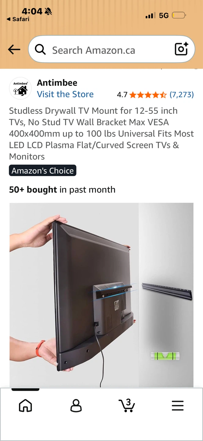 Antimbee No Stud TV Mount for 12-55 inch TVs