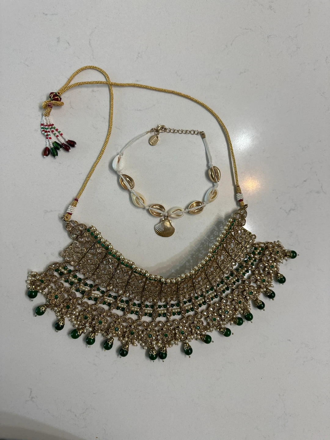 Choker Necklace and Bracelet Set with Green Stones - photo 2