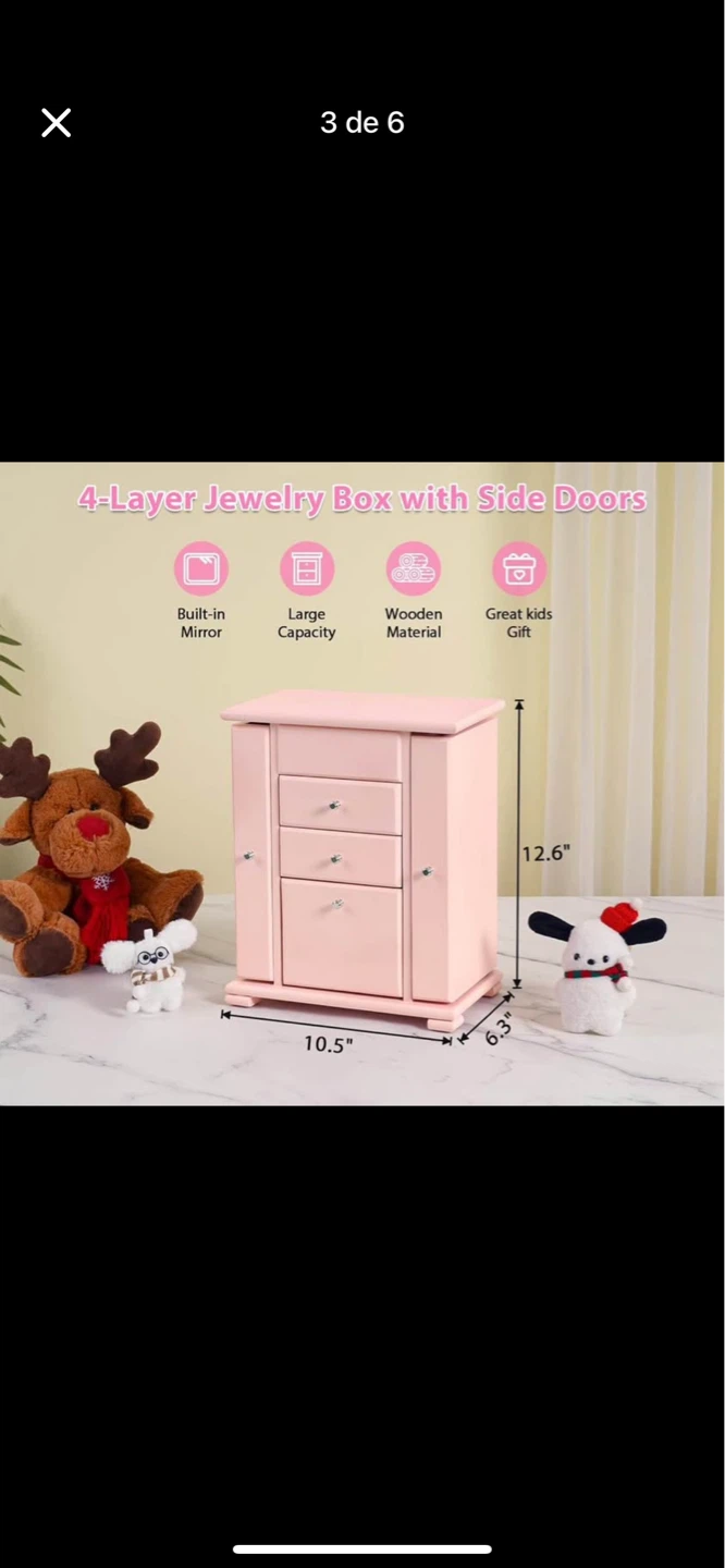 Pink 4-Layer Wooden Jewelry Box with Mirror and Side Doors - photo 2