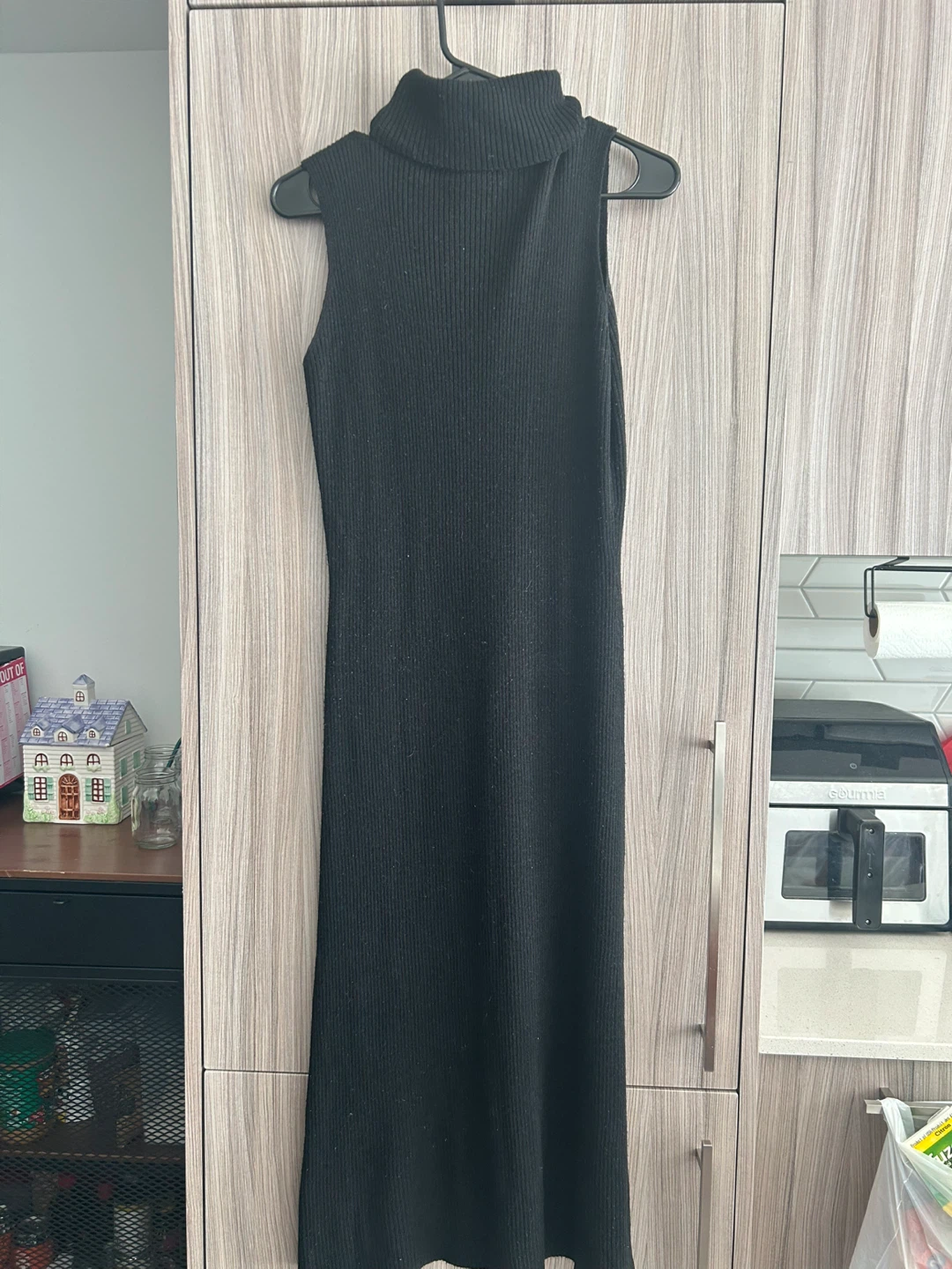 Black Sleeveless Turtleneck Ribbed Maxi Dress