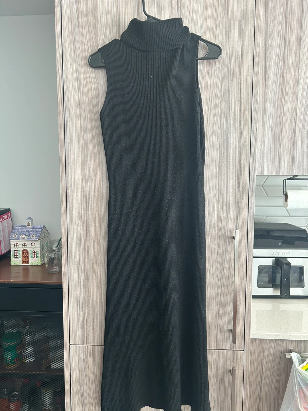 Black Sleeveless Turtleneck Ribbed Maxi Dress - photo 2