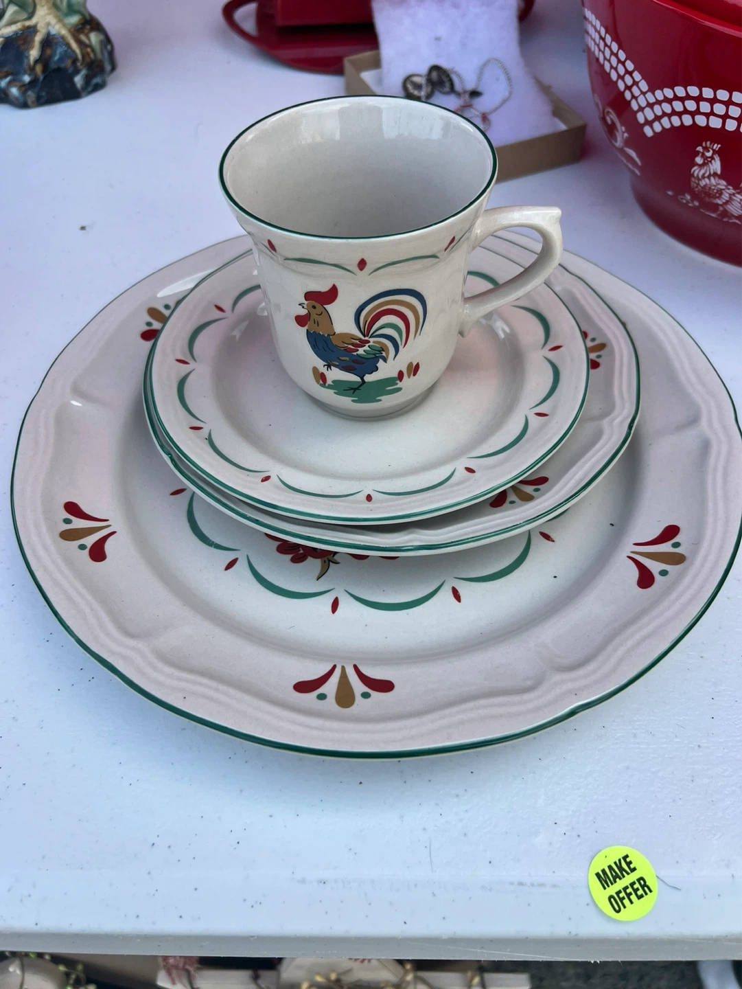 Rooster Cup and Saucer Set with Plates