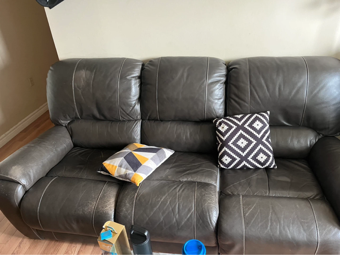 3-Seater Dark Brown Leather Recliner Sofa - photo 4