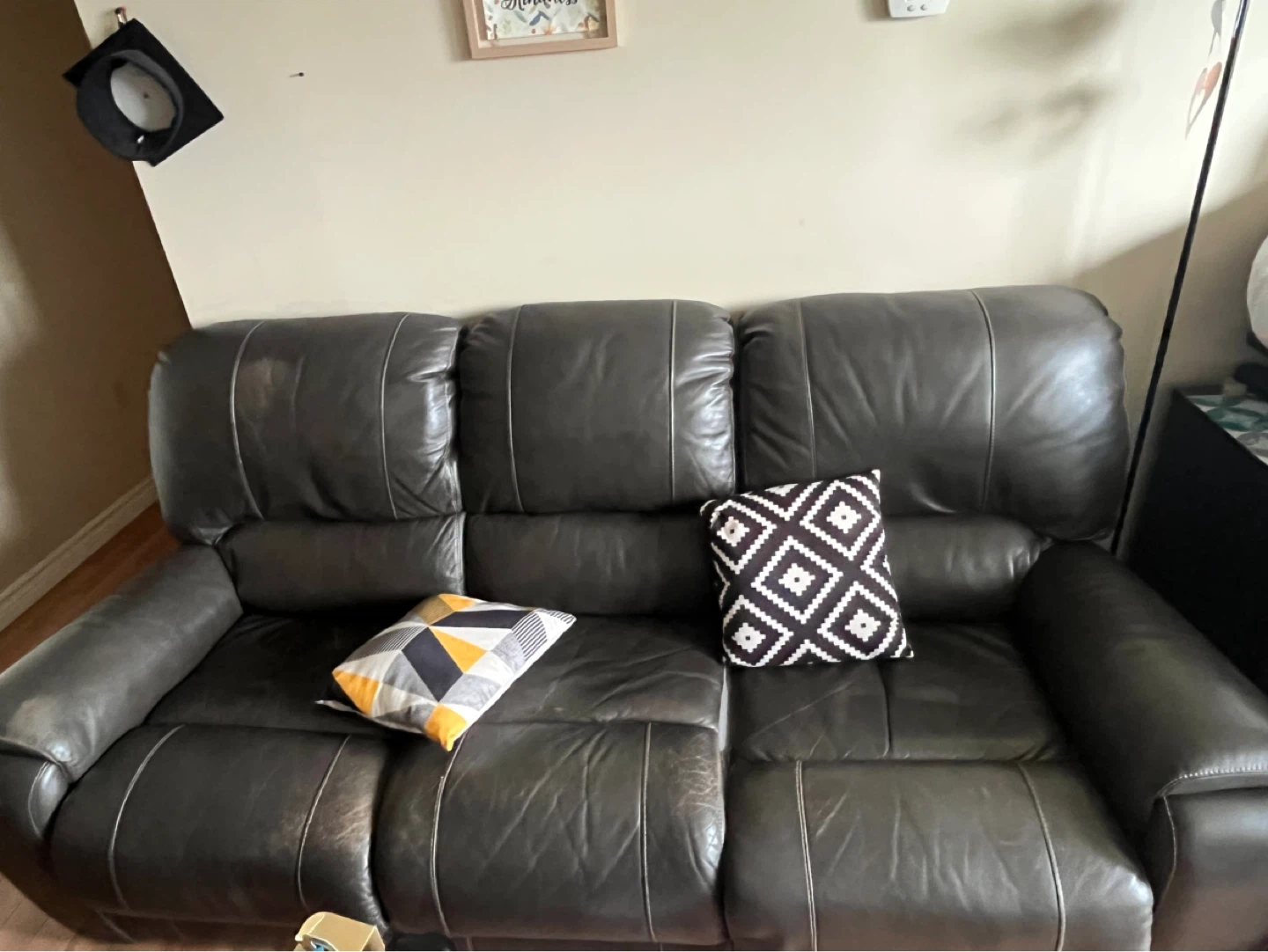 3-Seater Dark Brown Leather Recliner Sofa - photo 5