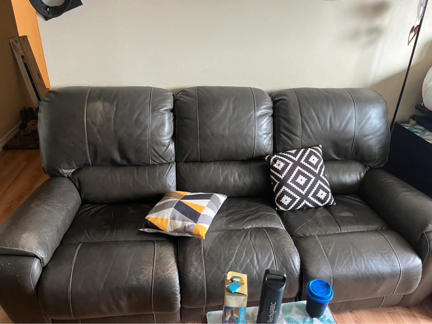 3-Seater Dark Brown Leather Recliner Sofa - photo 3