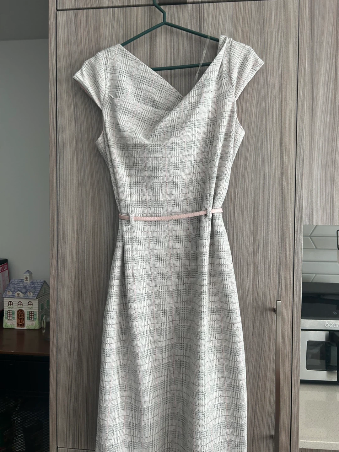 Women's Plaid Business Dress with Pink Belt - photo 2