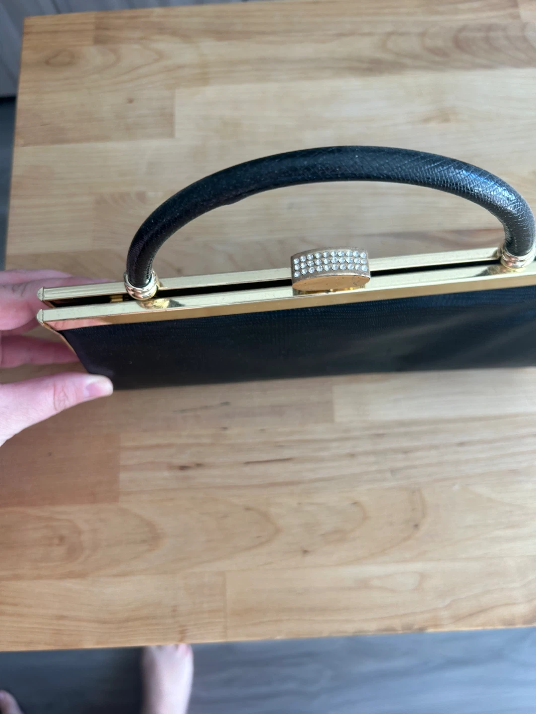 Vintage1990  Black Clutch Purse with Gold Trim - photo 3