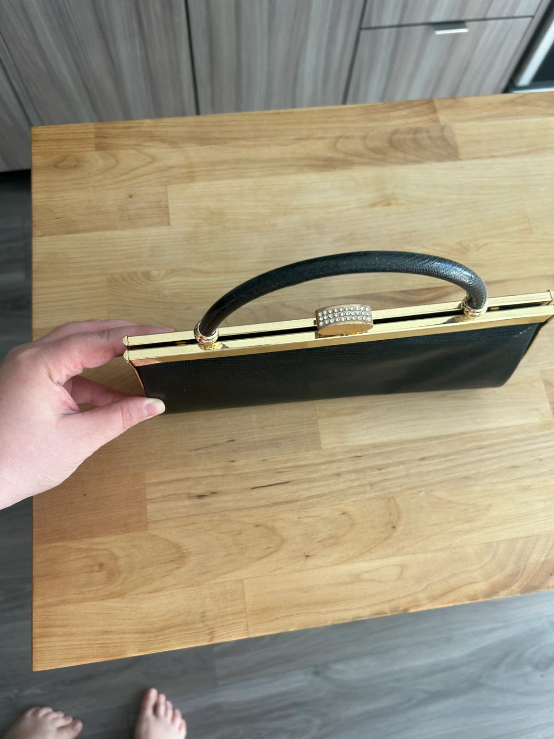 Vintage1990  Black Clutch Purse with Gold Trim - photo 2