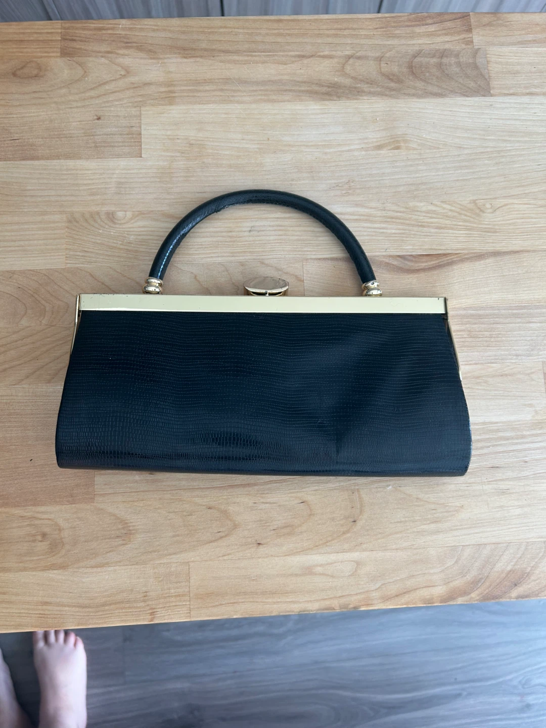 Vintage1990  Black Clutch Purse with Gold Trim