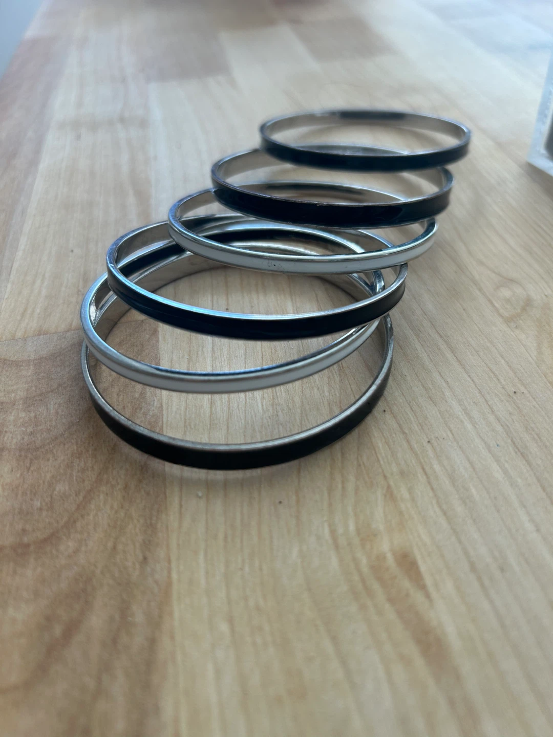 Set of 6 Silver and Black Bangle Bracelets