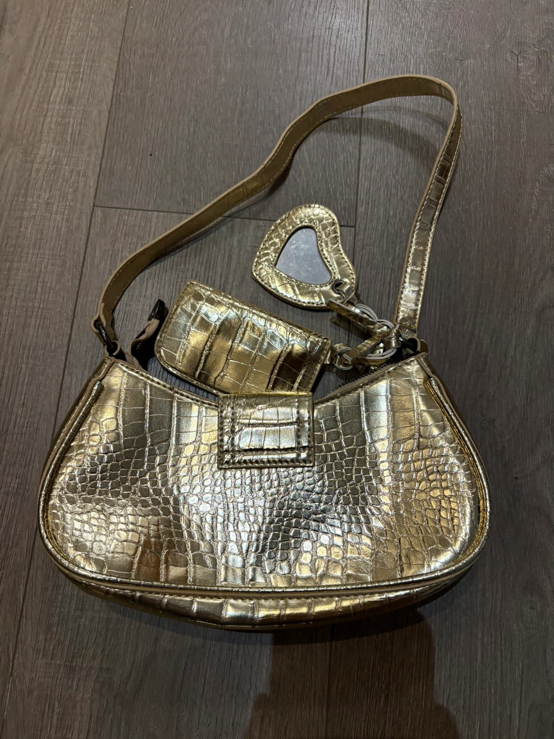 Gold Embossed Shoulder Bag with Matching Pouch - photo 3