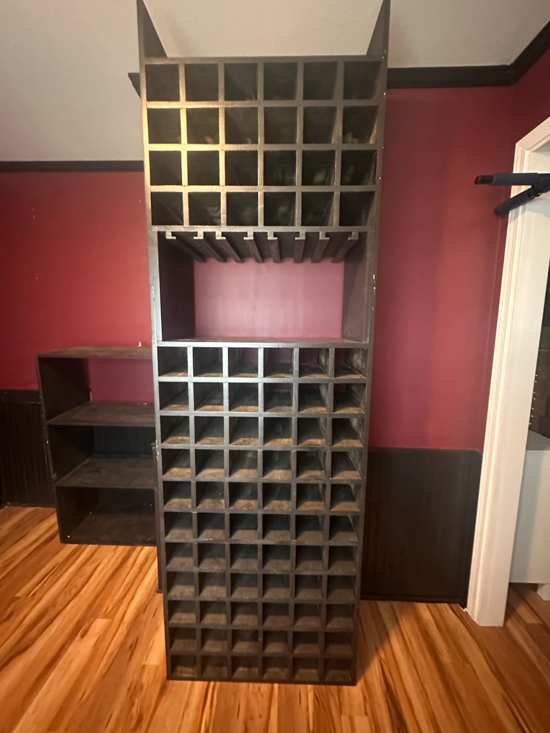 Tall Dark Wood Wine Rack with Glass Holder - photo 2