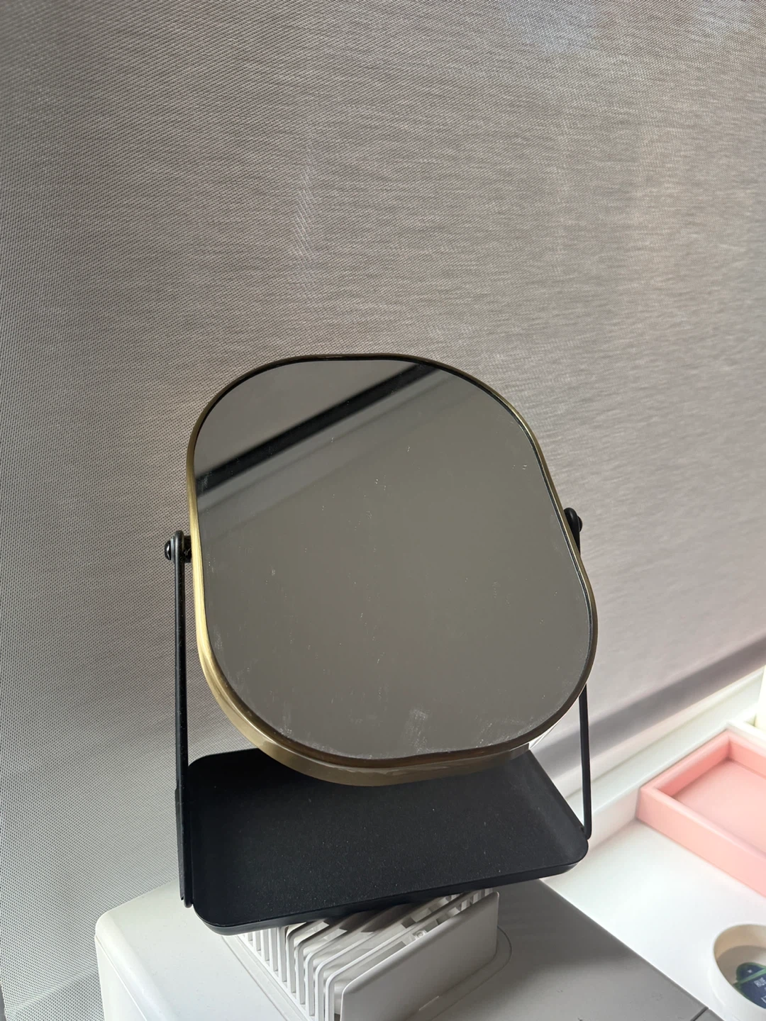Gold Trim Vanity Mirror with Tray
