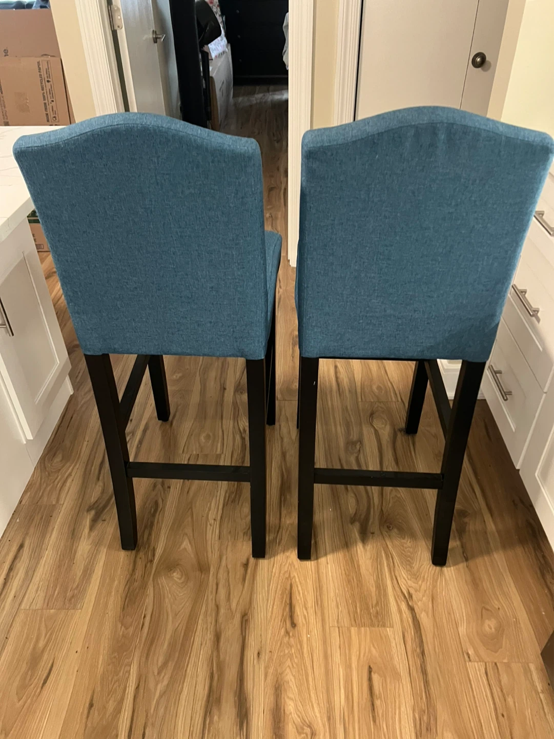 Set of 4 Blue Upholstered Bar Stools with Nailhead Trim - photo 2