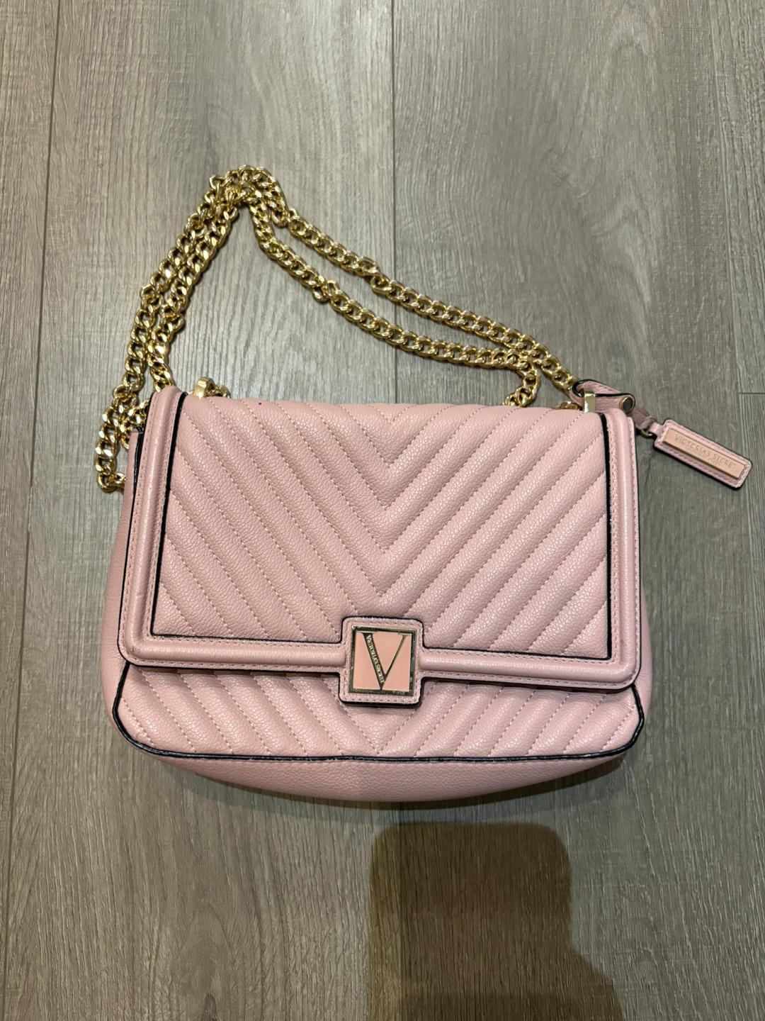 Victoria's Secret Pink Chevron Camera Bag with Gold Chain