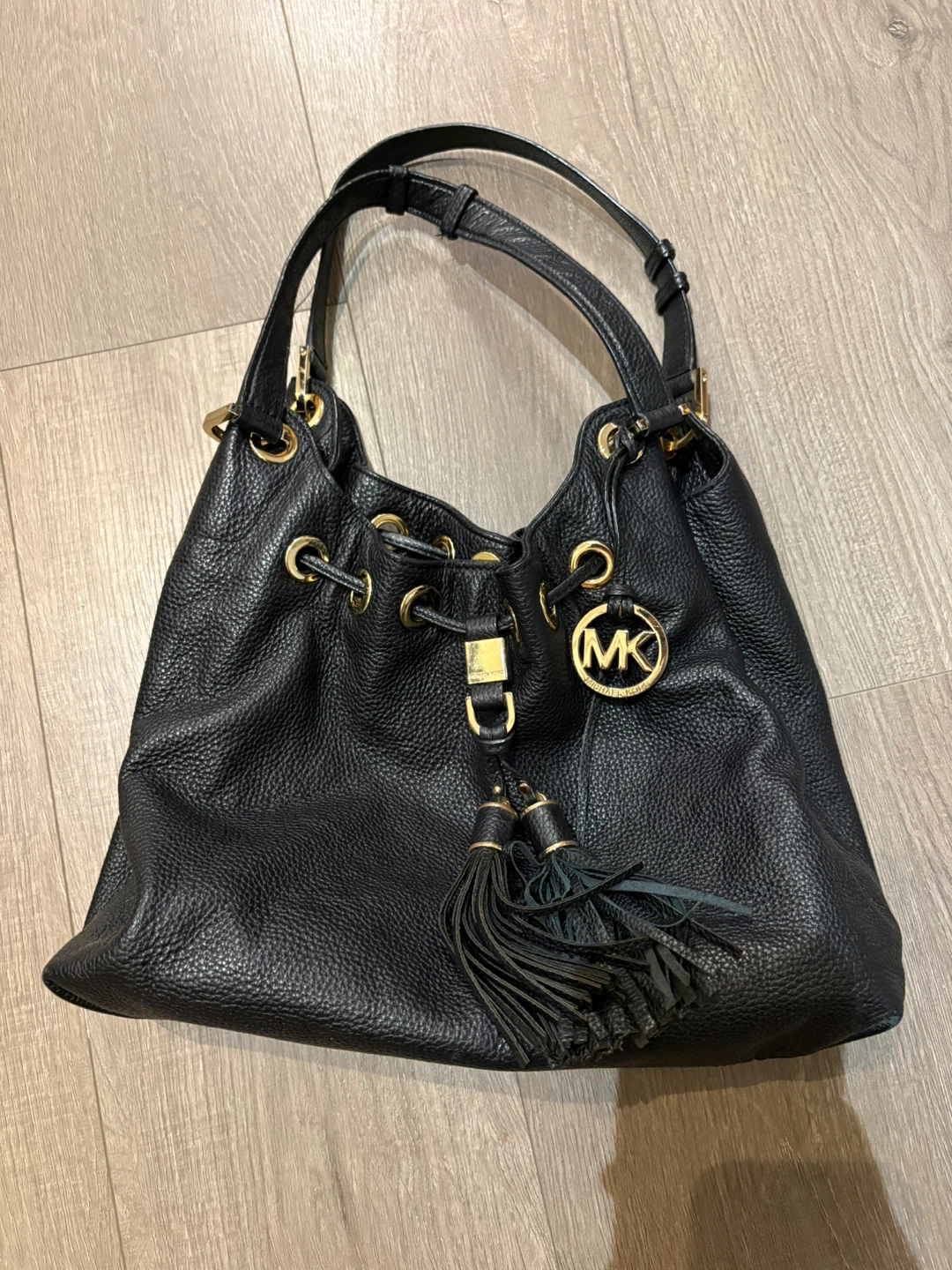 Michael Kors Black Leather Drawstring Shoulder Bag