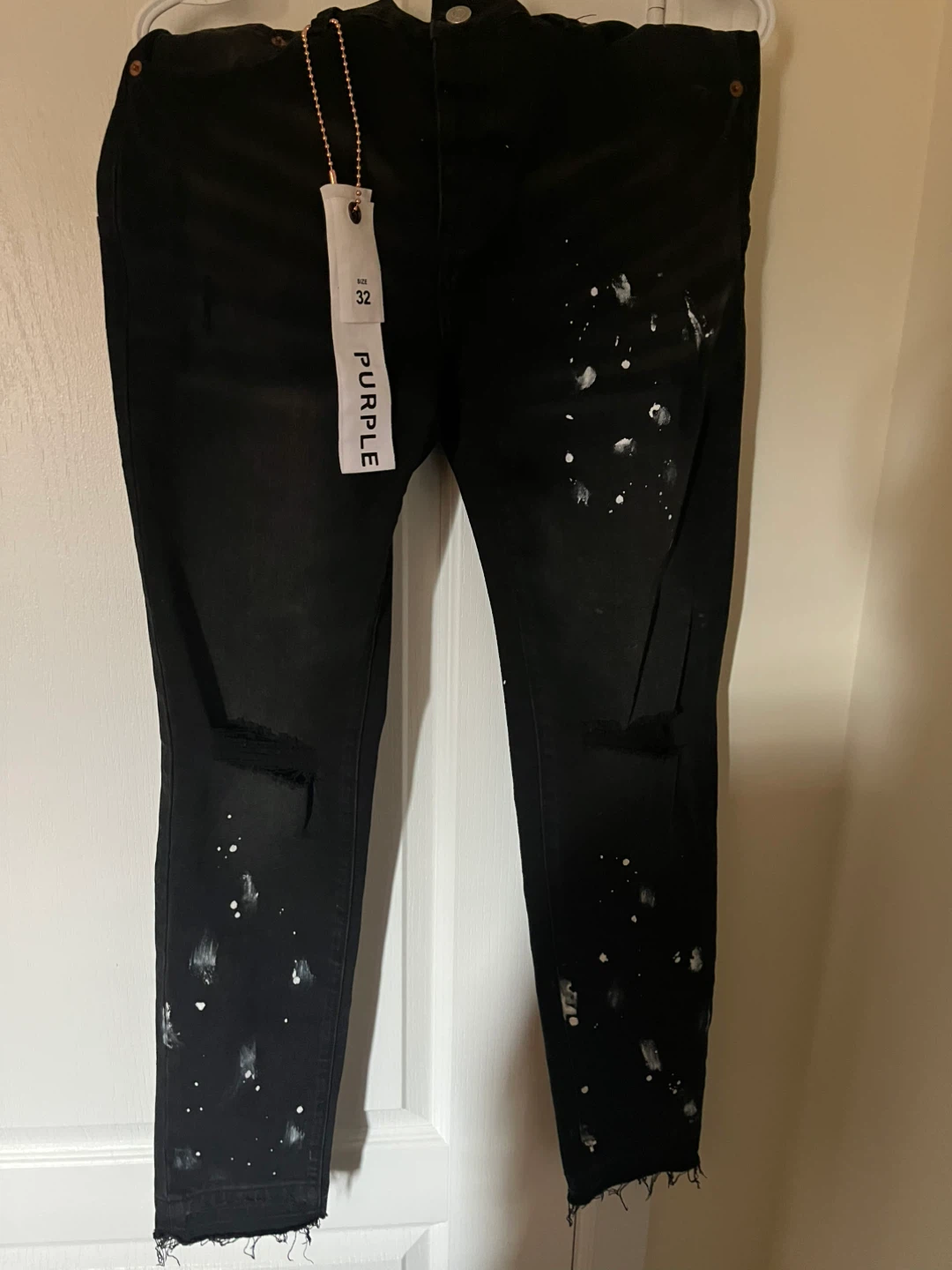 Purple brand P001 Black resin knee slit jeans