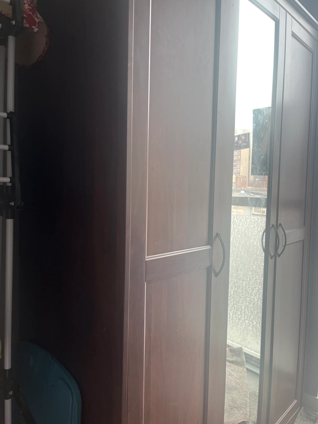 Dark Brown 3-Door Wardrobe with Mirror - photo 2