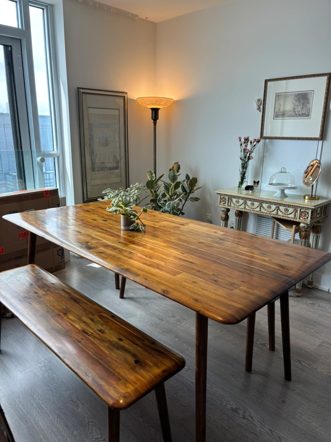 Wooden Dining Table and Bench Set