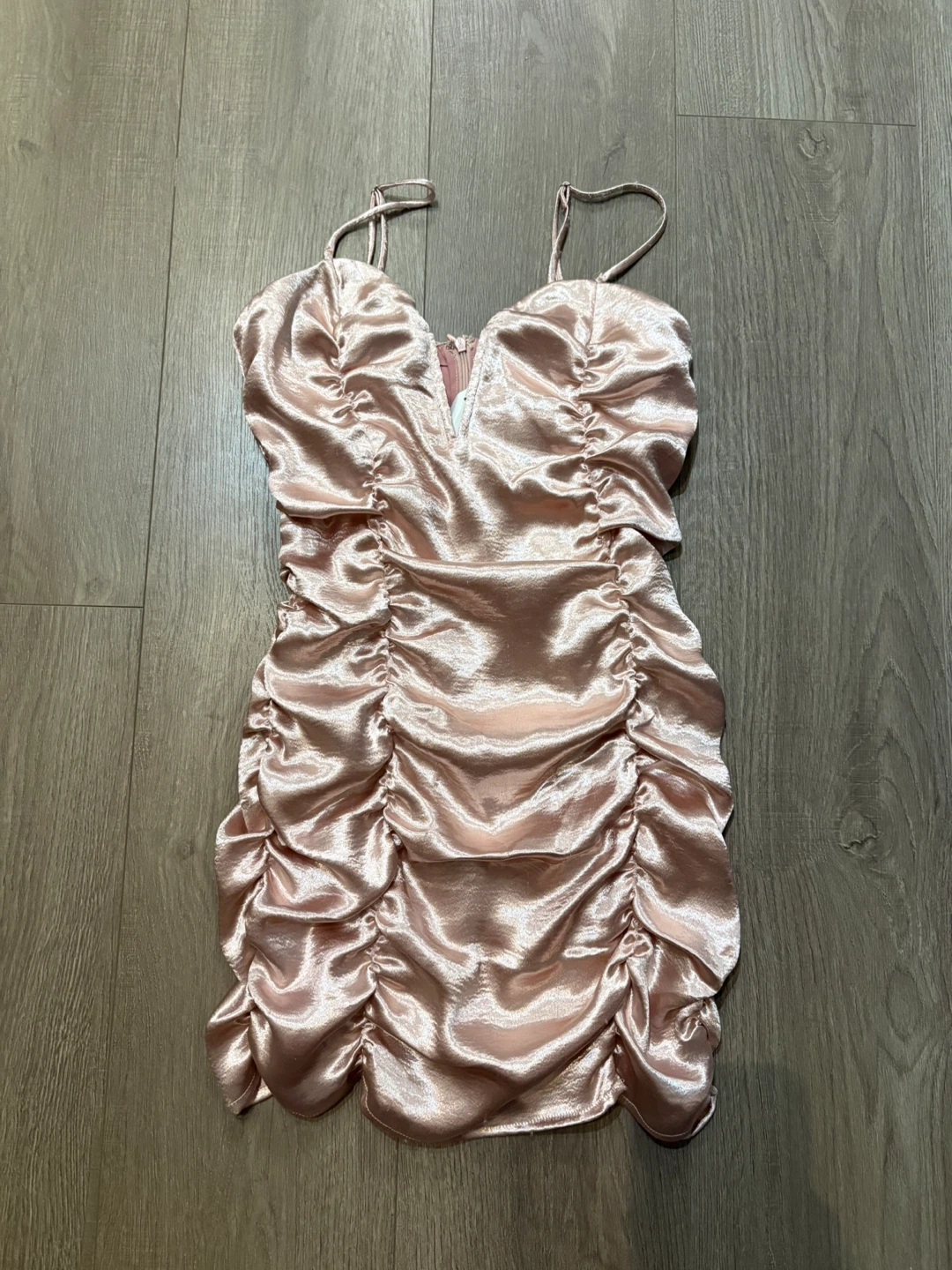 Mable Ruched Satin Mini Dress Pink Size S