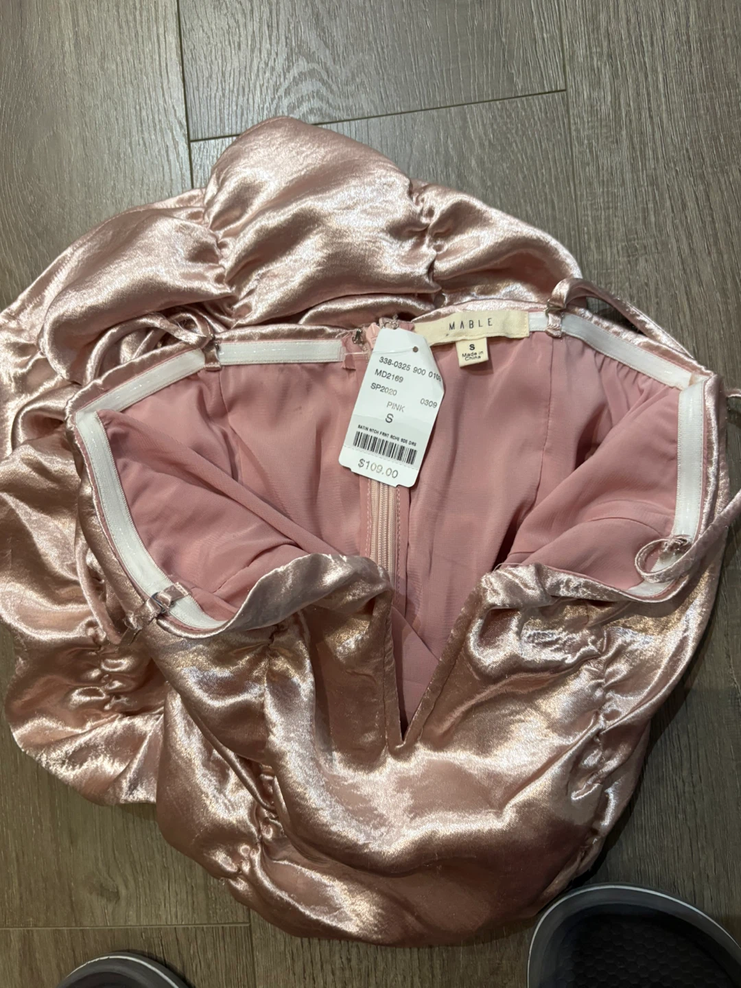 Mable Ruched Satin Mini Dress Pink Size S - photo 3