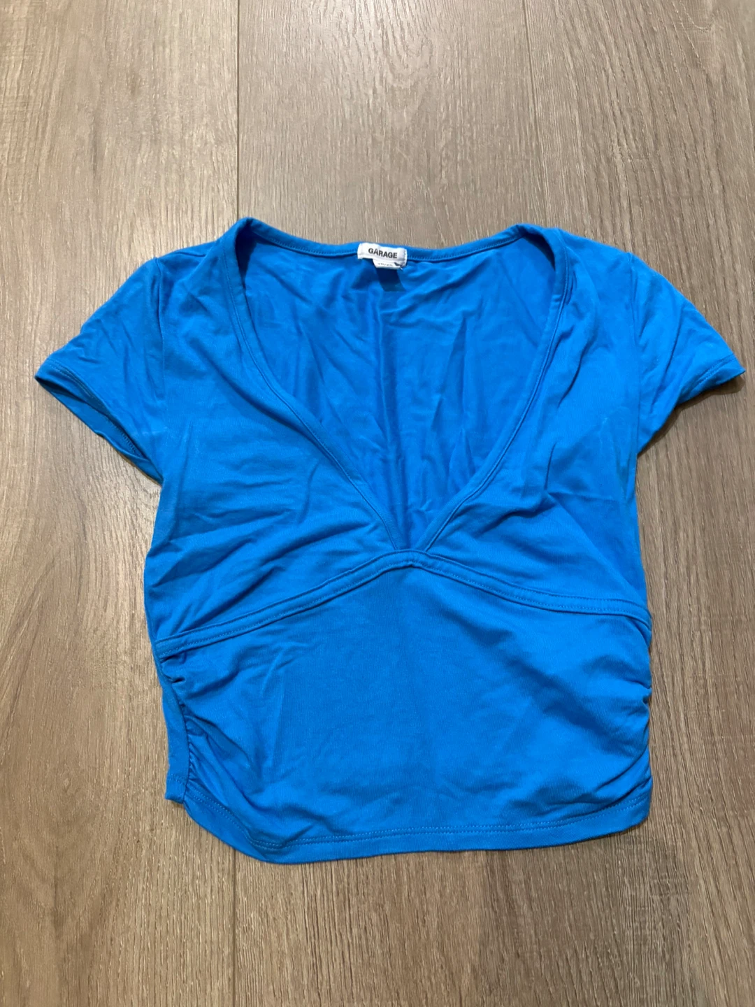 Garage Blue V-Neck Ruched Crop Top TP/XS