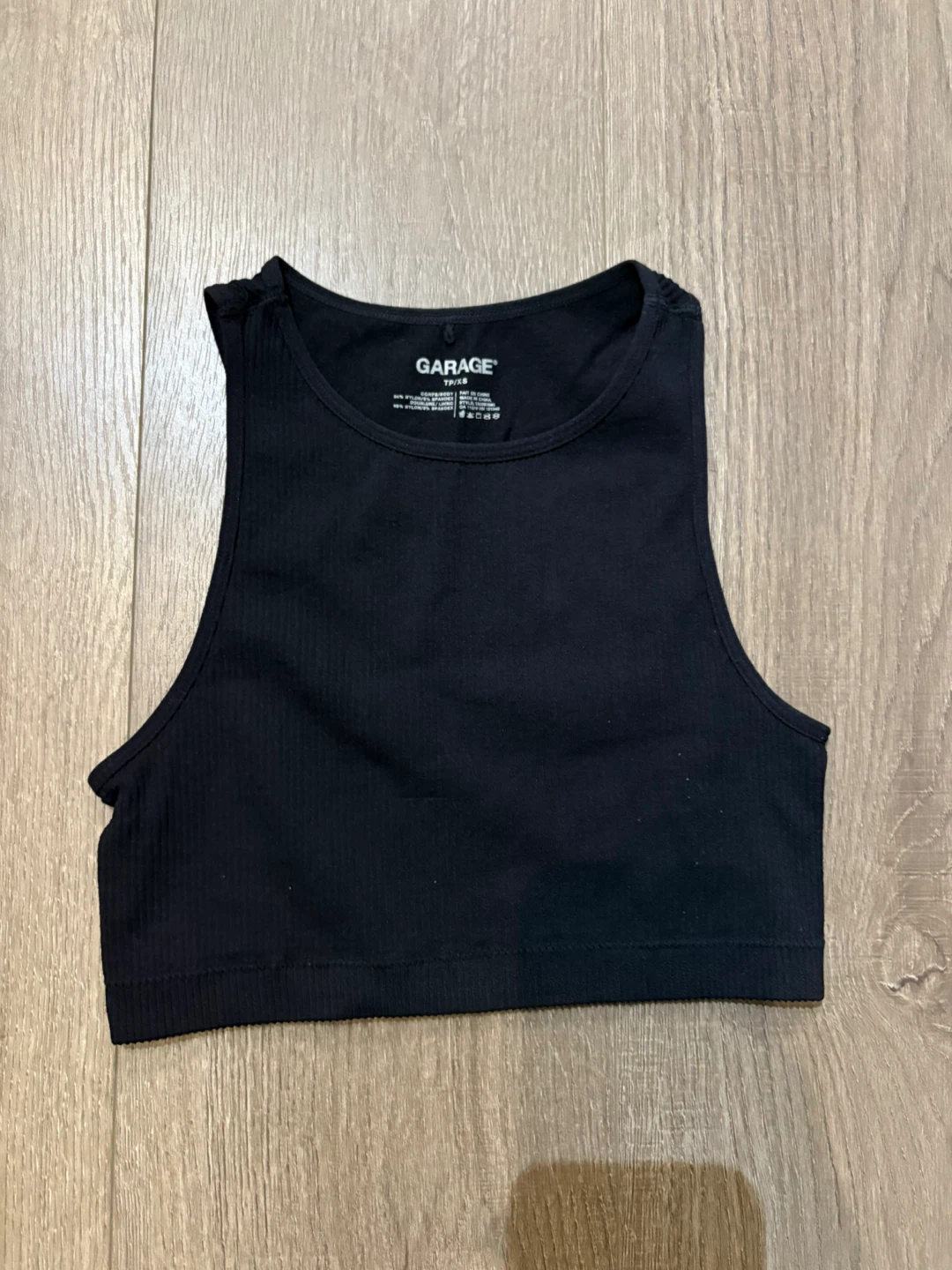 Garage Black Ribbed Crop Tank Top - TP/XS