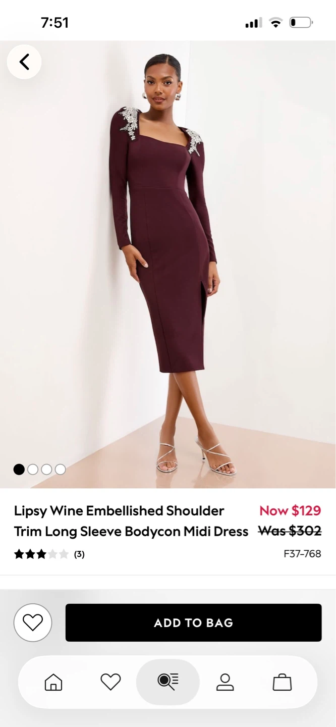 US size 12 Lipsy London Wine Embellished Shoulder Midi Dress