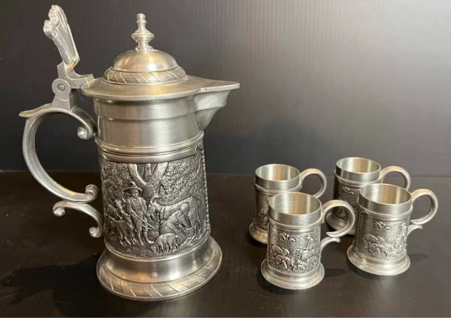 Vintage West German Pewter Schnapps Set