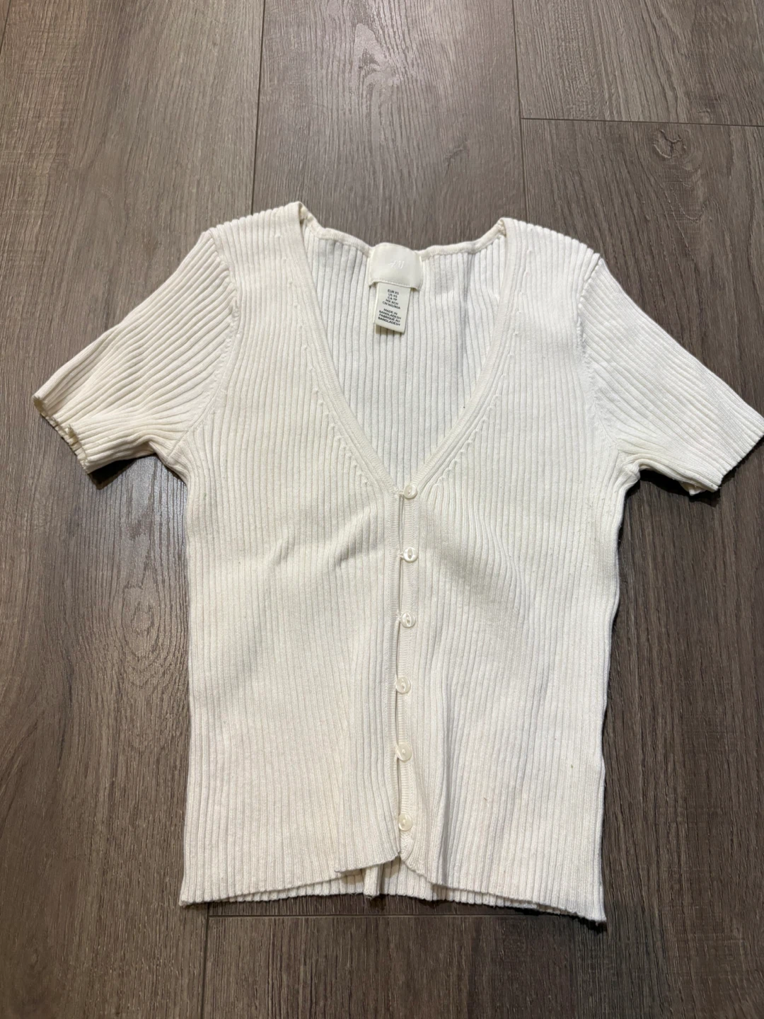 H&M White Ribbed V-Neck Cardigan XS