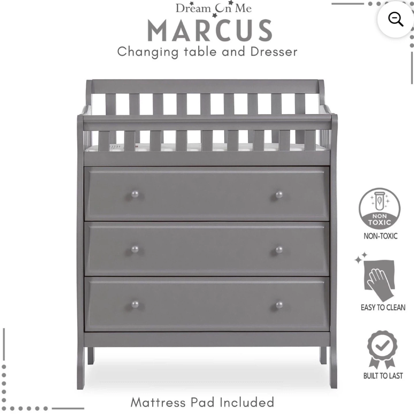 Dream On Me Marcus Changing Table and Dresser - Grey