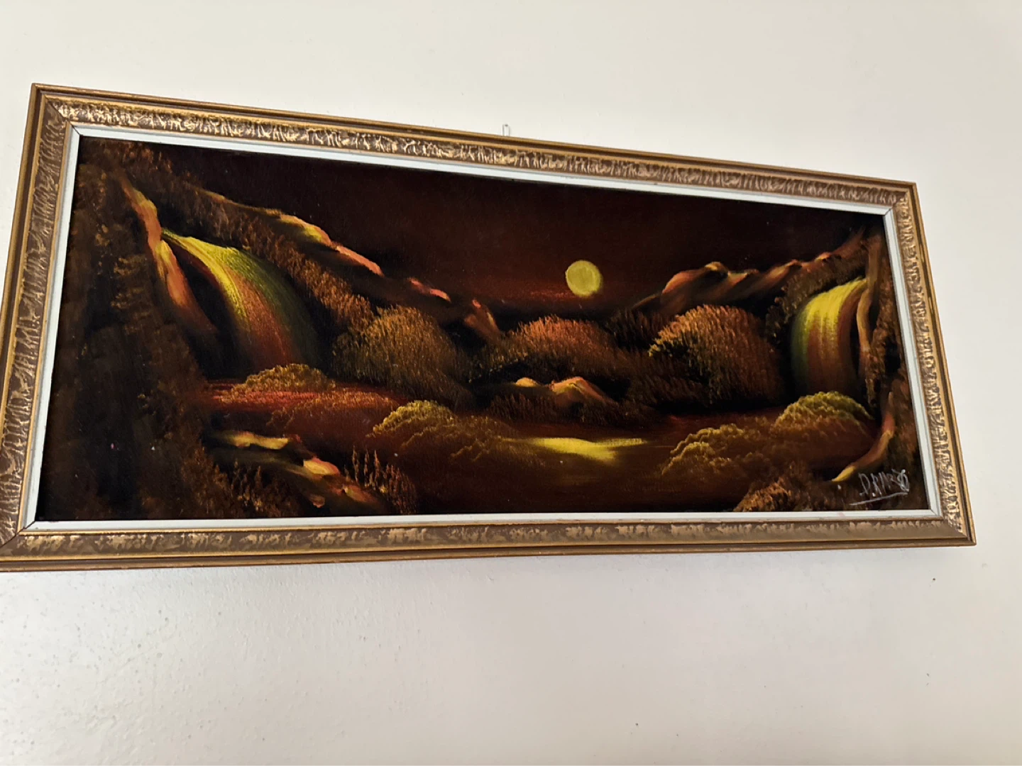 Velvet Painting Landscape with Waterfall and Moon