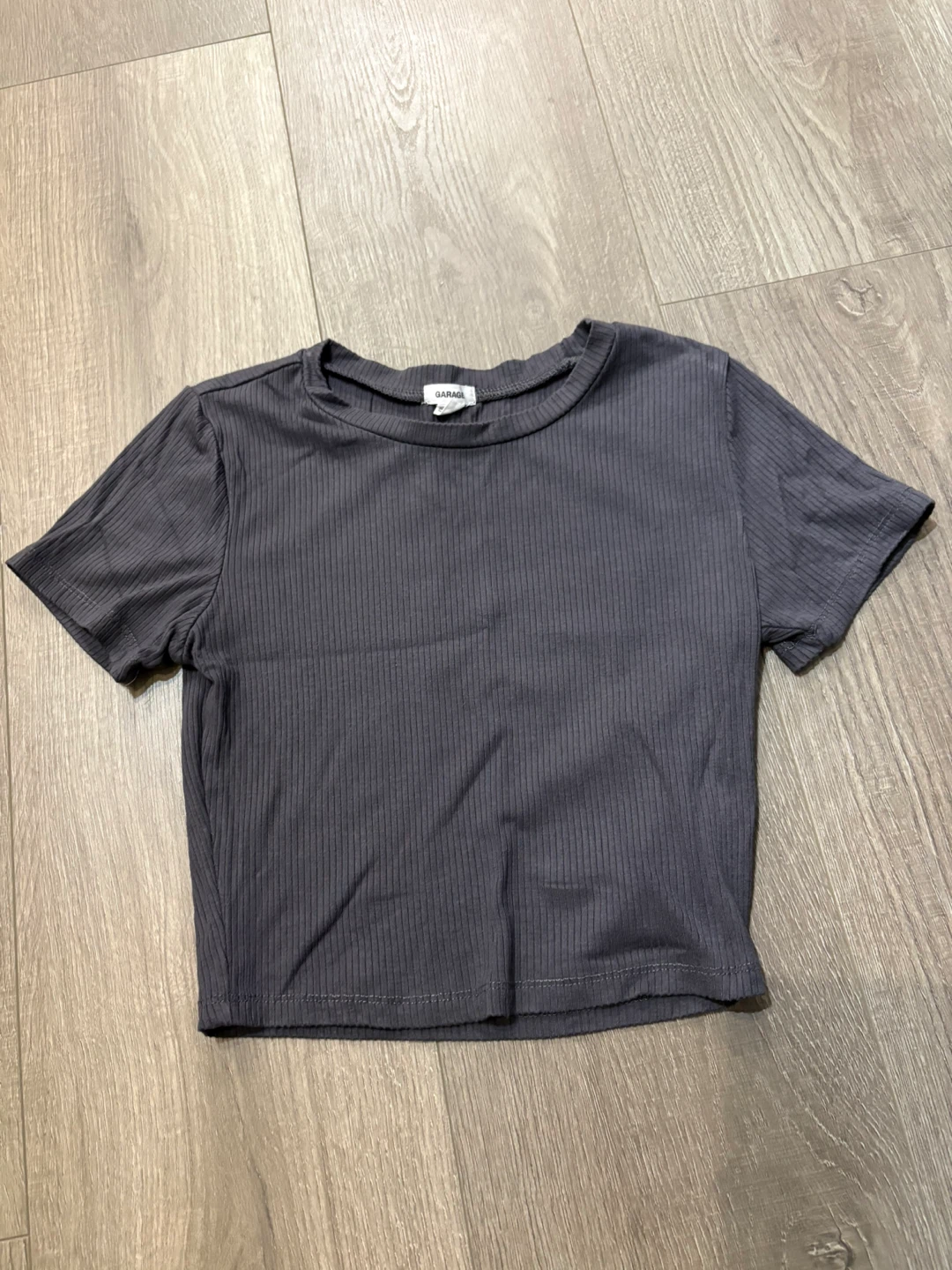 Garage Ribbed Cropped T-Shirt - Dark Grey - TP/XS