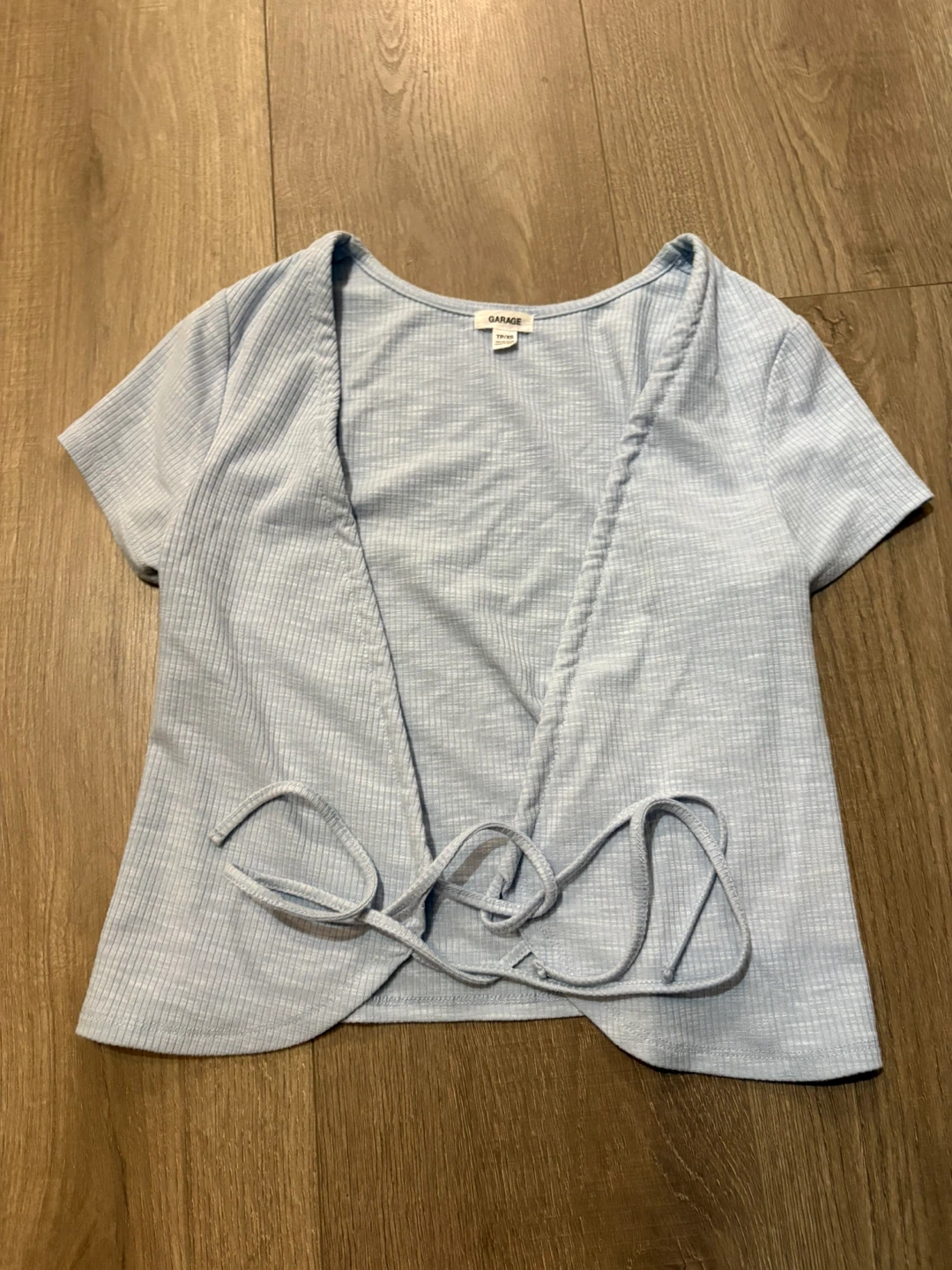 Garage Light Blue Ribbed Wrap Top - XS