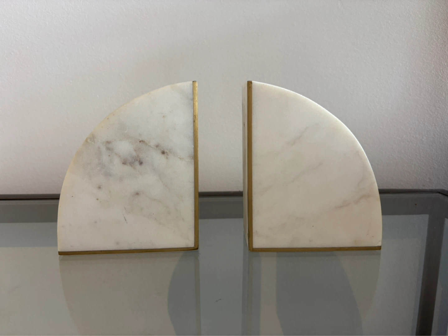 Marble Half-Circle Bookends with Brass Trim