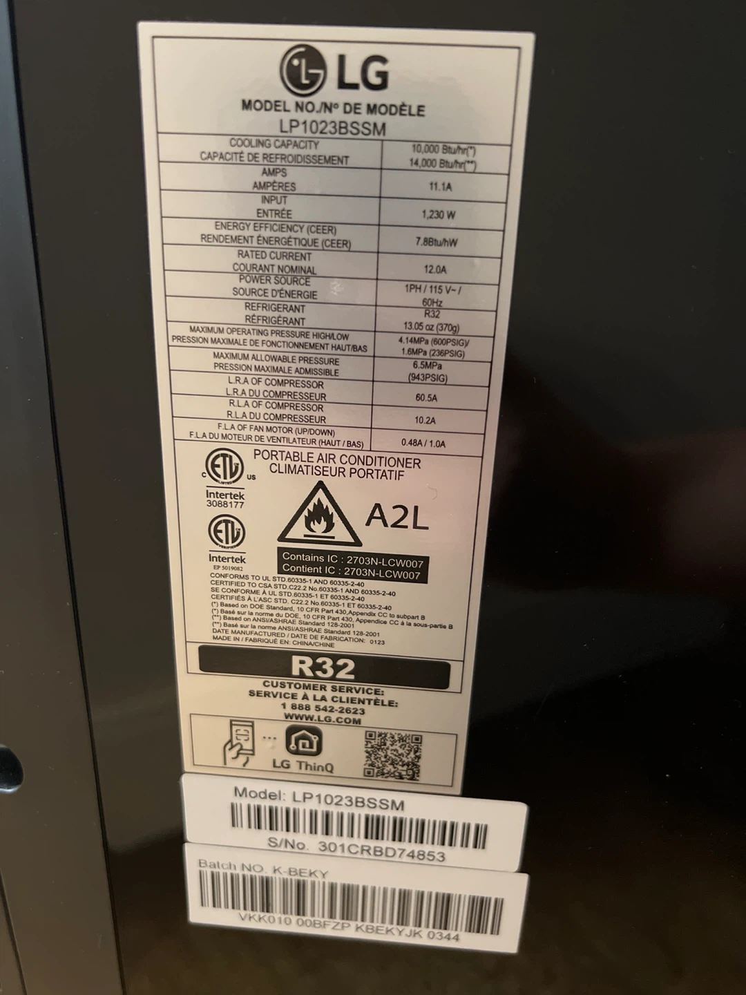 LG LP1023BSSM Portable Air Conditioner - photo 3