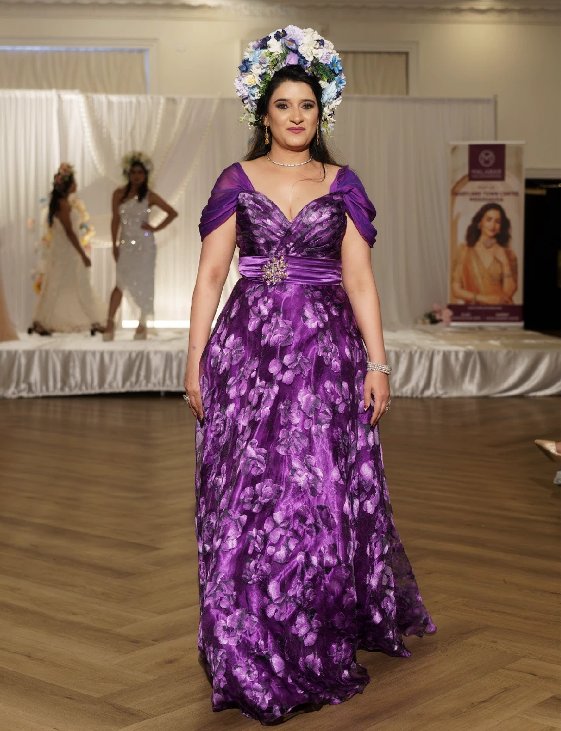 Purple Floral Evening Gown