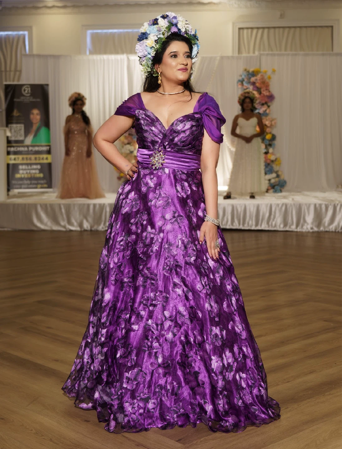 Purple Floral Evening Gown - photo 2