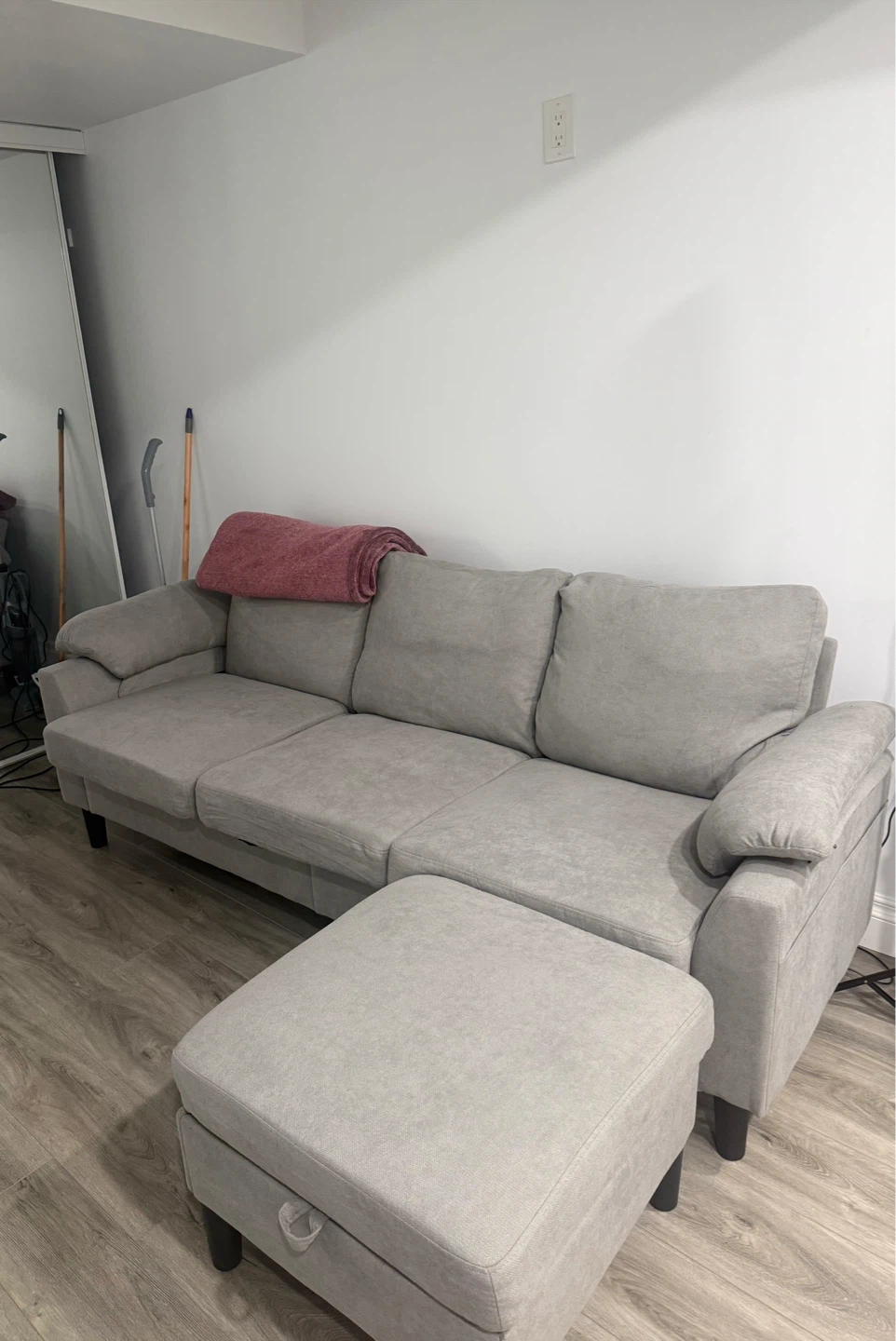 Grey 3-Seater Sofa with Ottoman
