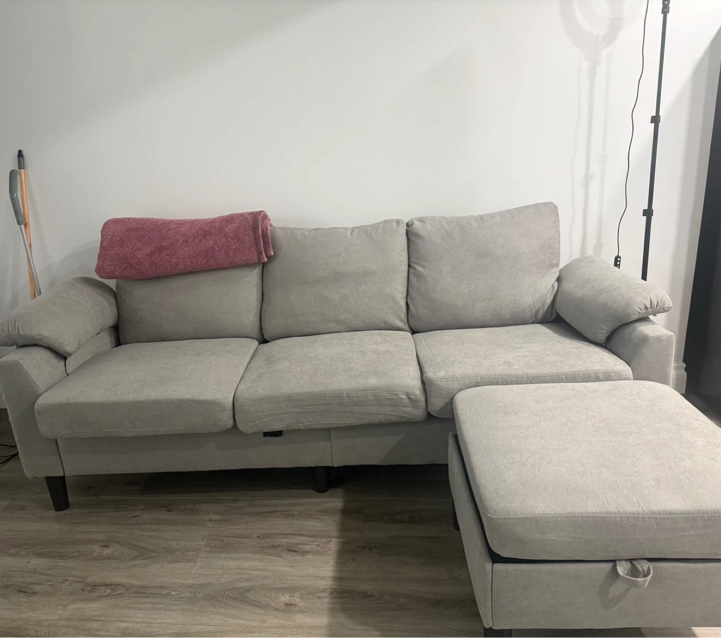 Grey 3-Seater Sofa with Ottoman - photo 2