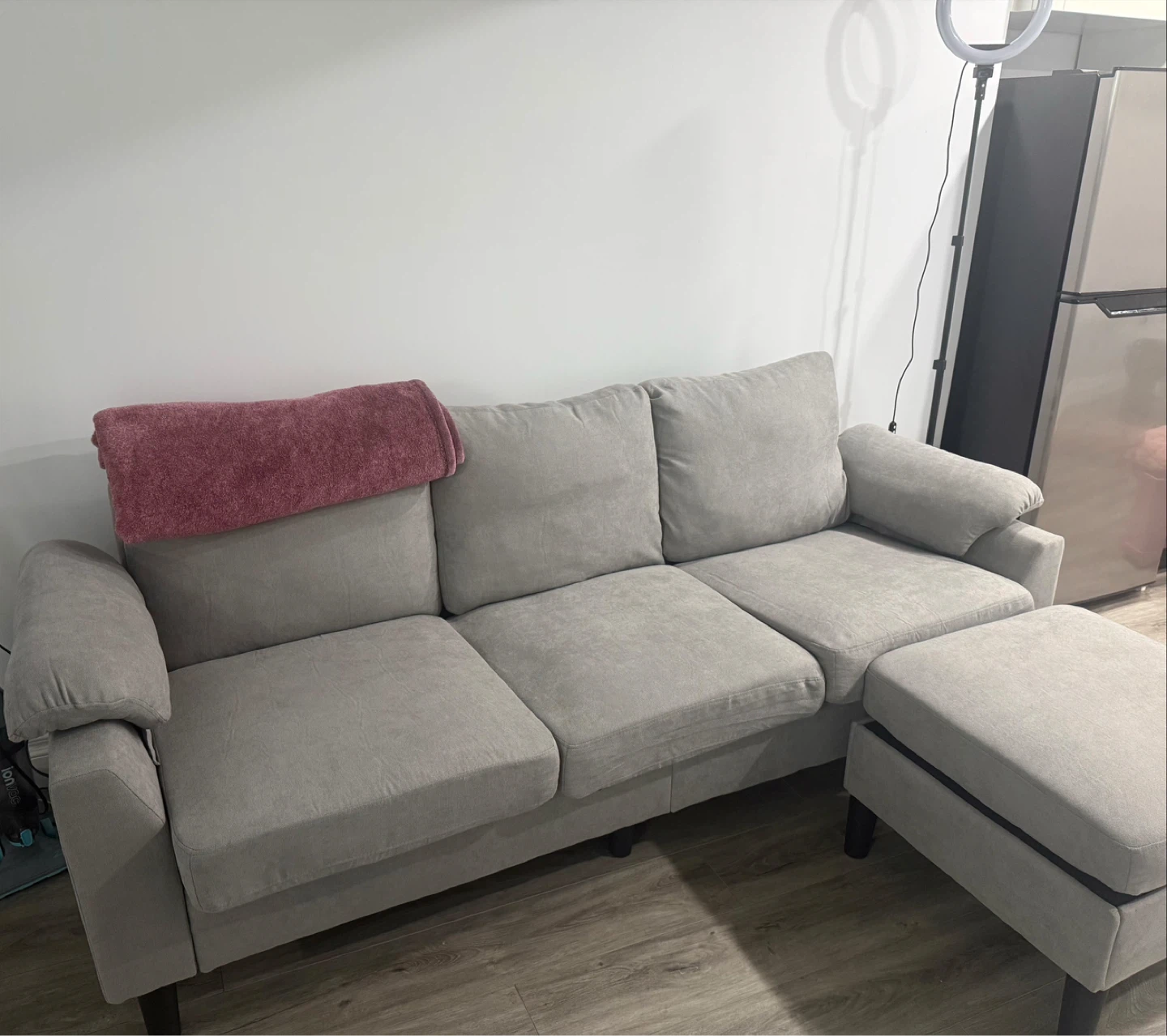 Grey 3-Seater Sofa with Ottoman - photo 3