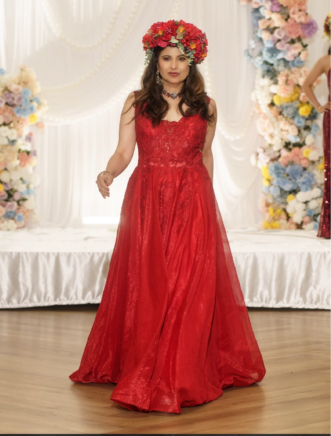 Red formal lace dress