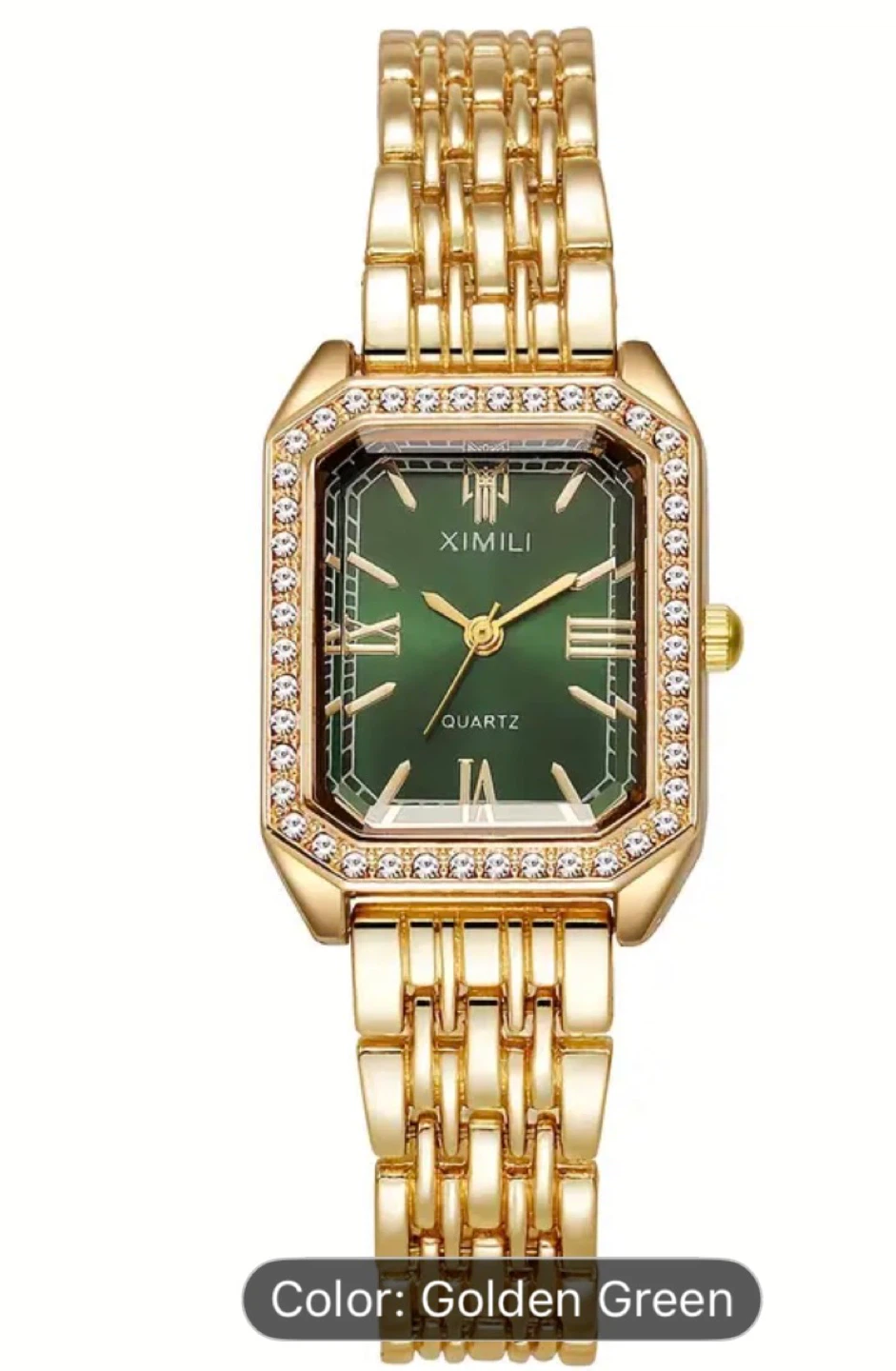 XIMILI Women's Gold Green Dial Watch with Rhinestone Bezel - photo 5