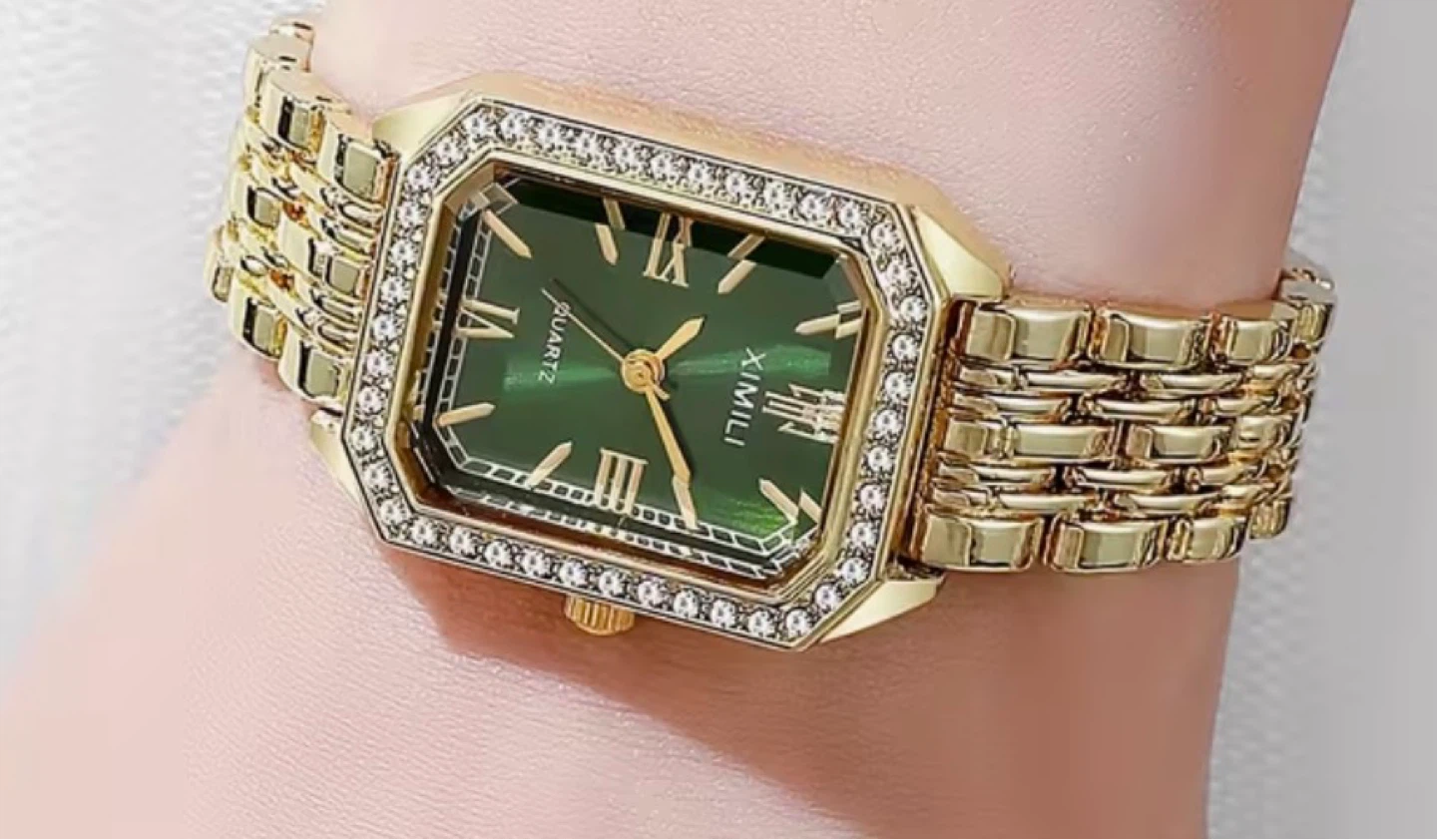 XIMILI Women's Gold Green Dial Watch with Rhinestone Bezel - photo 2