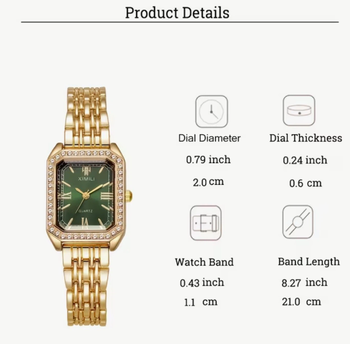 XIMILI Women's Gold Green Dial Watch with Rhinestone Bezel - photo 3