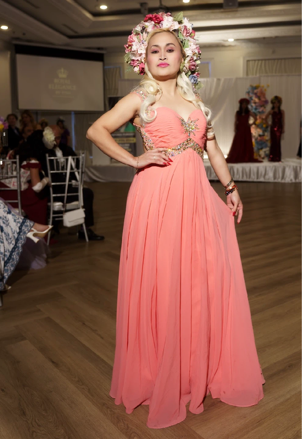 Women's Coral Beaded Embellished Gown - photo 2