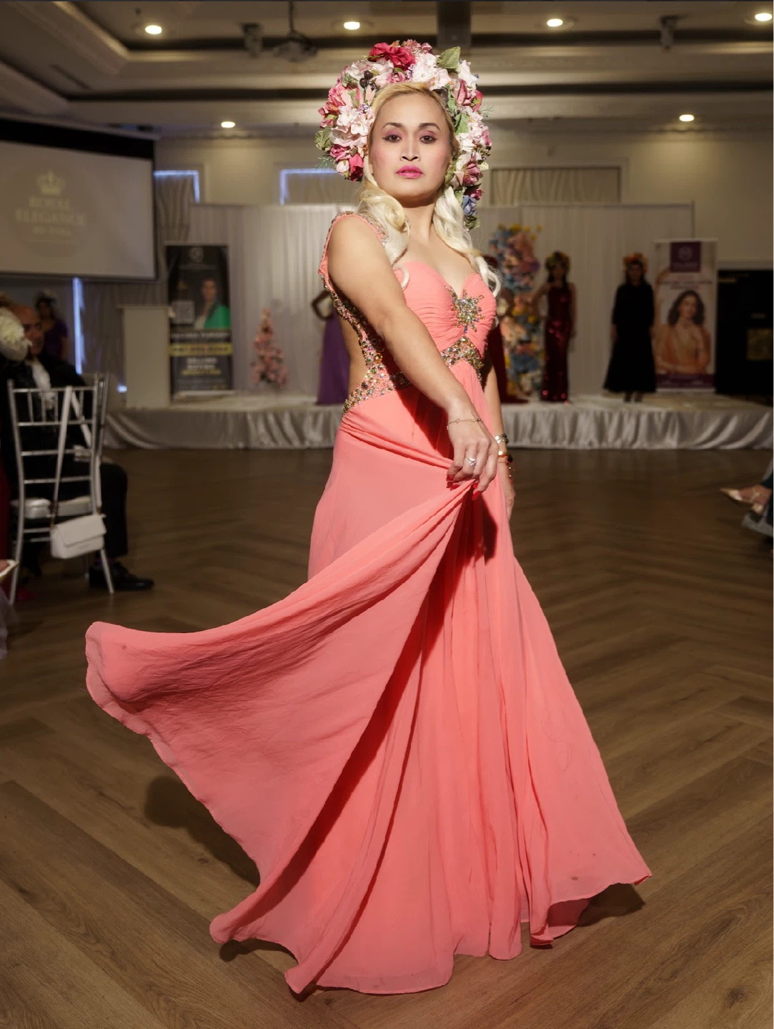 Women's Coral Beaded Embellished Gown - photo 3