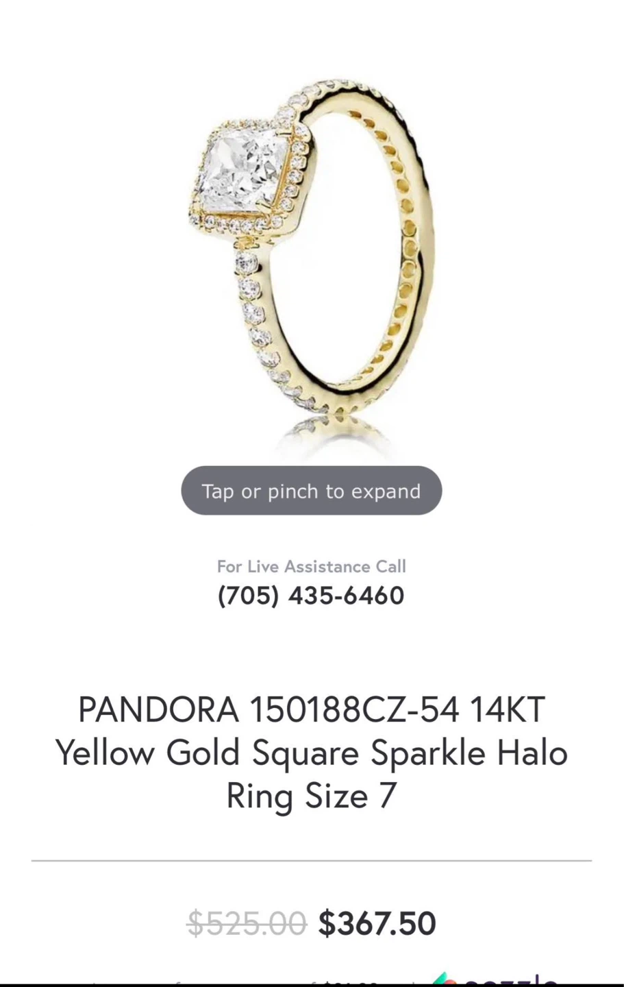 PANDORA 14KT Yellow Gold Square Sparkle Halo Ring Size 7 - photo 2