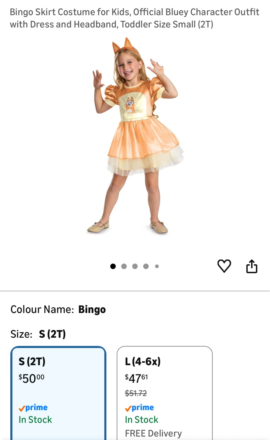 Brand new Bingo Toddler Costume Size large (4-6)