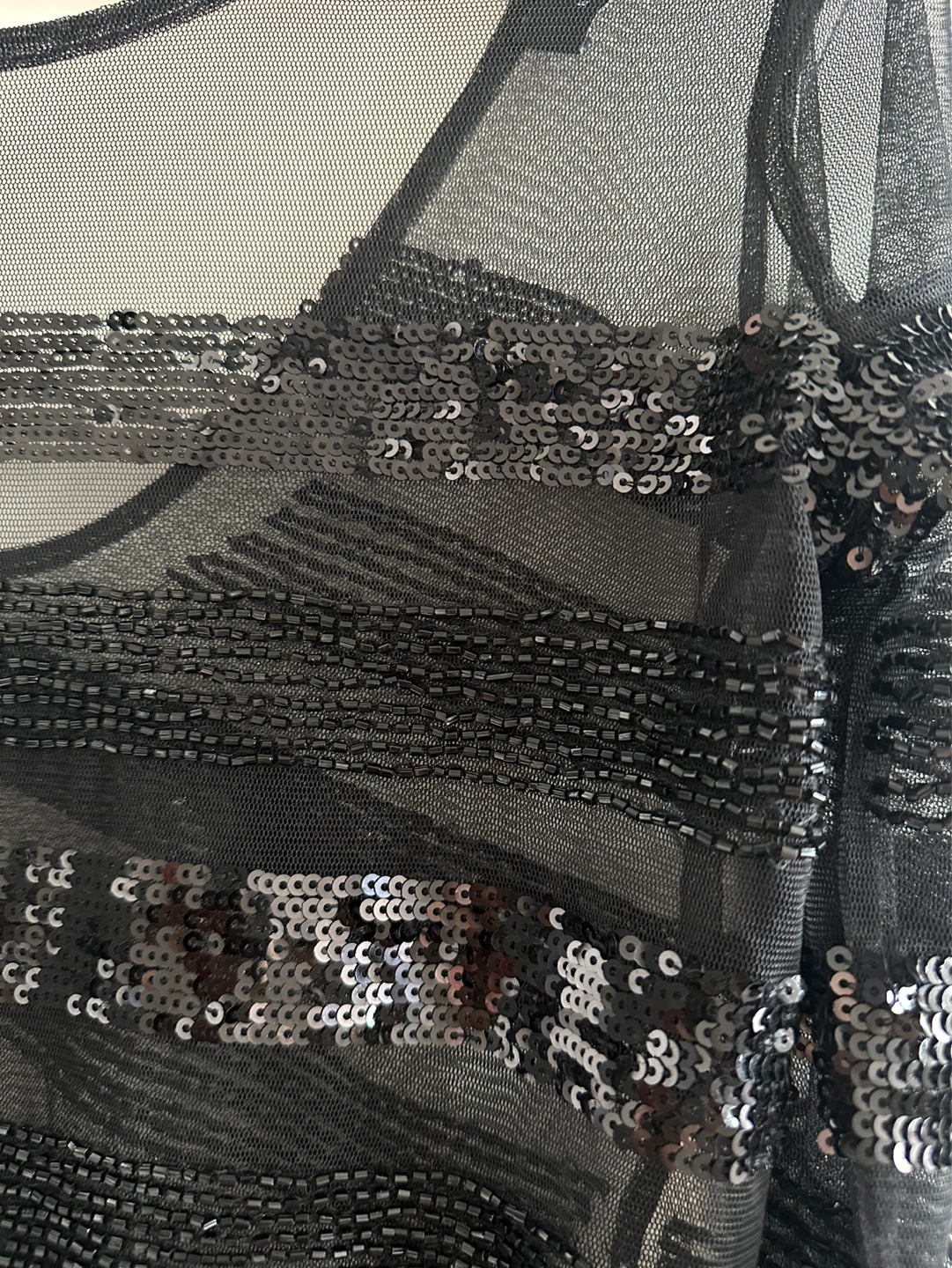 Bershka Black Mesh Sequin Long Sleeve Top - photo 2